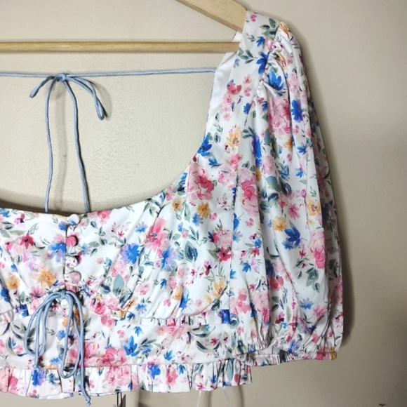 NWT For Love & Lemons Juliet Crop Top XL Floral Puff Sleeve Romantic Coquette - Picture 6 of 11